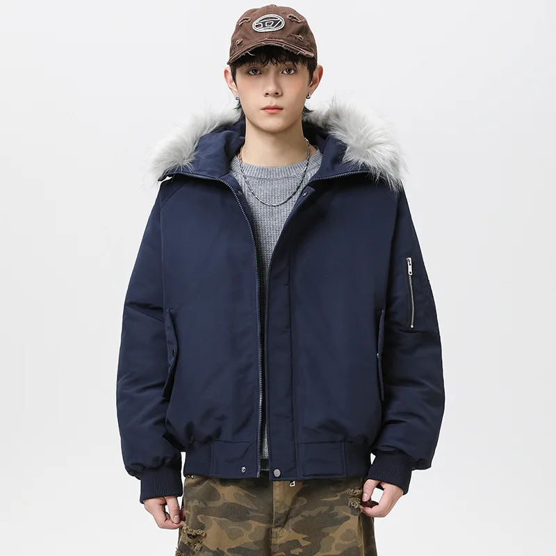 

Man Parkas Jacket Winter Fashion Patchwork Fur Hooded Male Down Coat Thicken Warm Long Sleeve Zipper Comfortable Men Outerwear