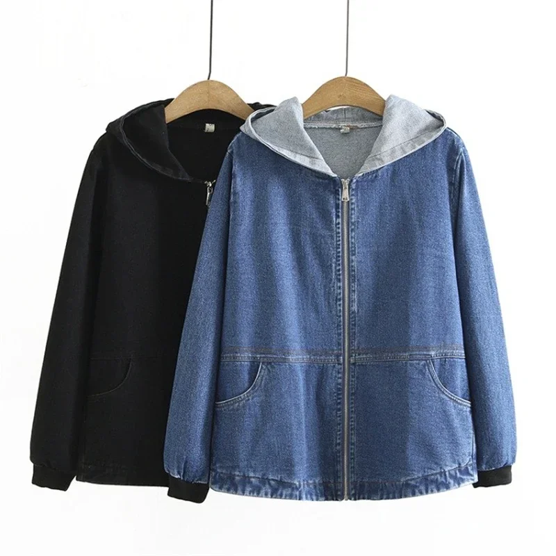 

Spring Autumn Women Denim Jacket New Vintage Long Sleeved Hooded Loose Jeans Jacket Women Basic Coats Female Cowboy Outerwear