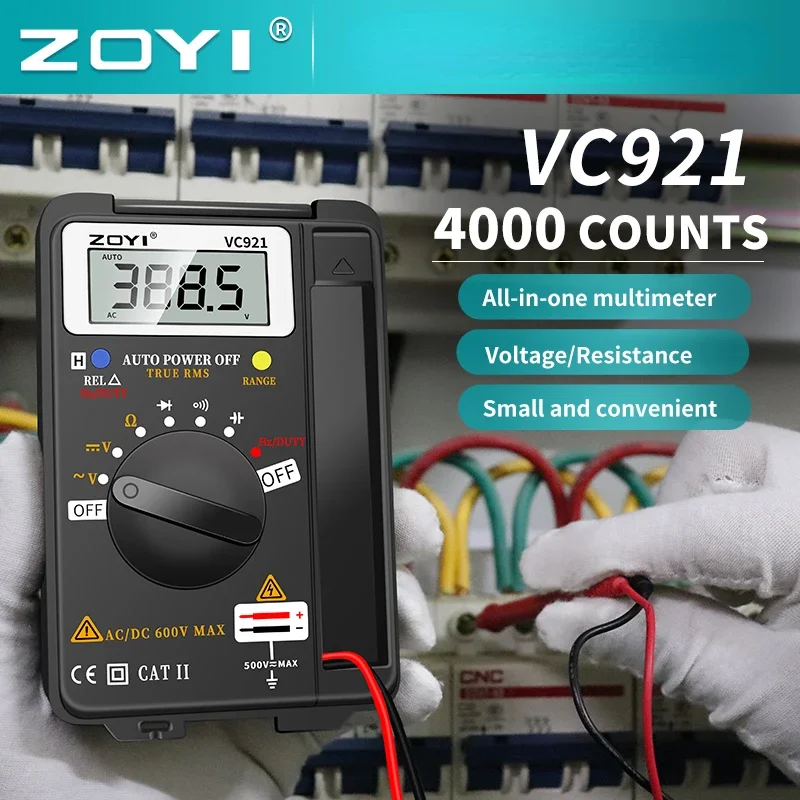 ZOYI VC921 Pocket Style Digital Multimeter 4000 Counts T-RMS Auto Range EBTN DC AC Voltmeter Ammeter Capacitor Ohm Hz NCV Tester