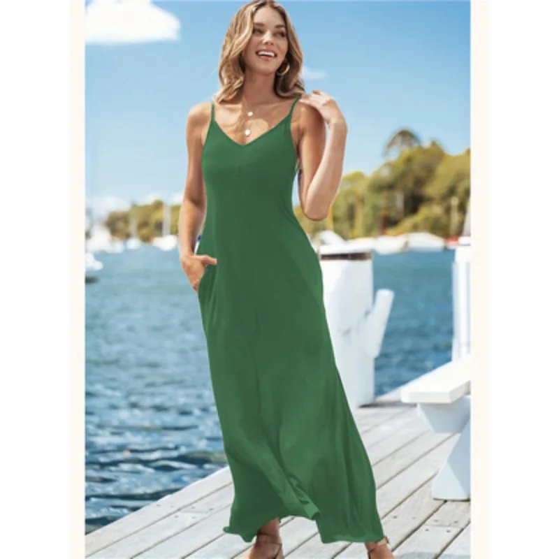 Women's summer V-neck sexy loose plus size halter dress