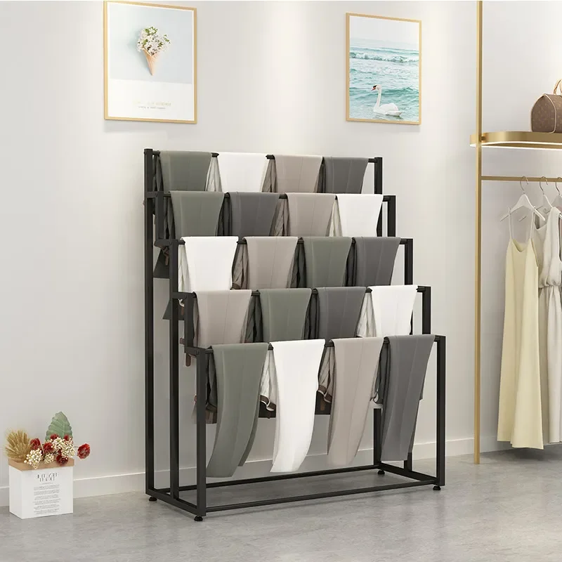 

Iron Artwork With Painted FinishClothing Store Wrought Iron Floor Scarf Display Rack, Silk Scarf Pants Blanket, Multi-layer Stor