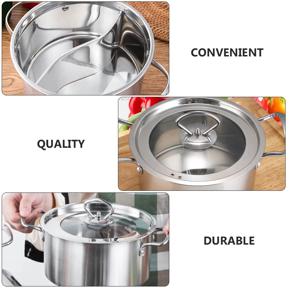 

1Set Hot Pot Stockpot Stainless Steel Thickened Two-Flavor Design Household Cooker Induction Compatible Transparent Lid