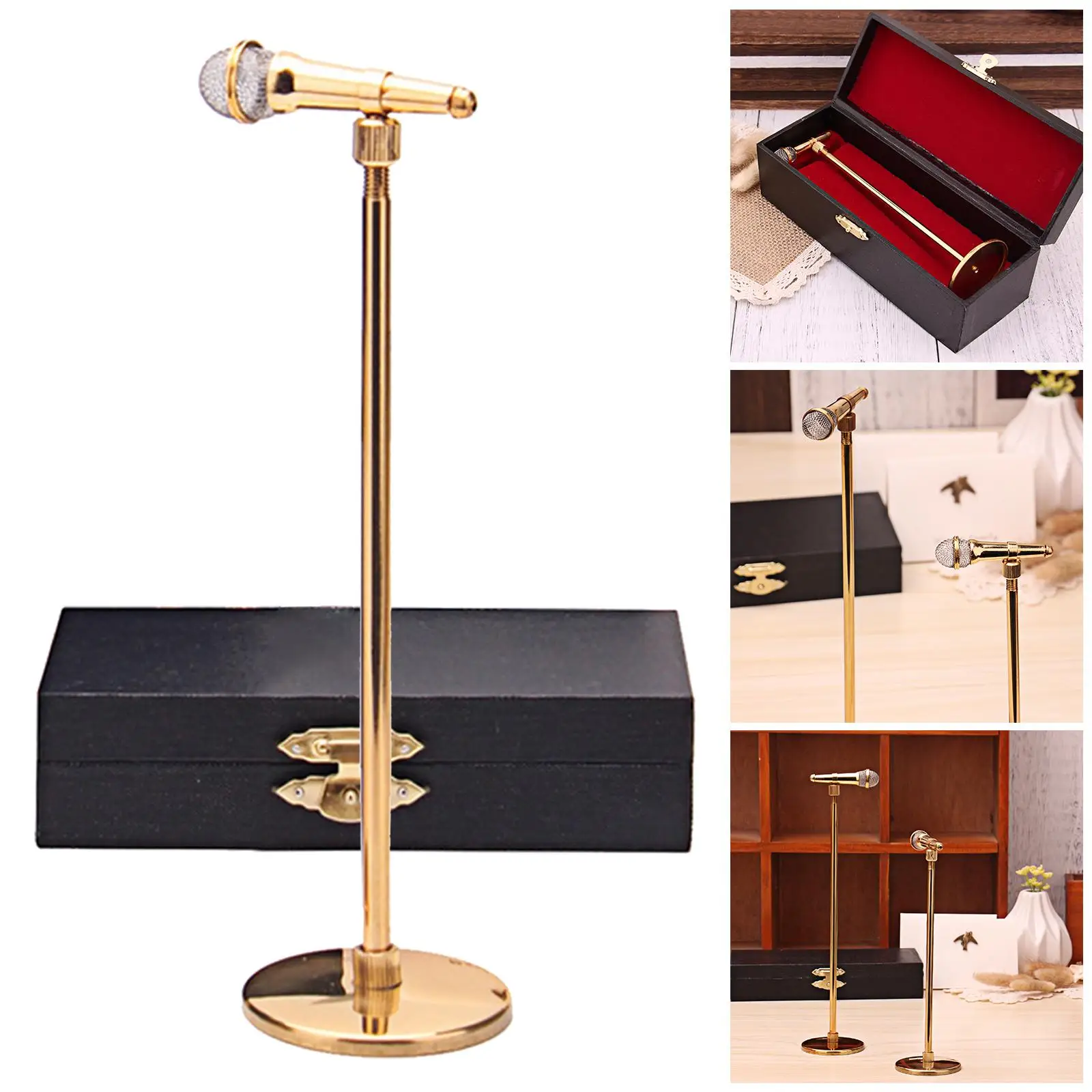 

1:12 Модель мини-микрофона с футляром для хранения Музыкальный инструмент, декор кукольного домика