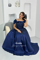 Lorrtta Glitter Decoration Line A Grace Party Dress Evening Dark Blue Birthday Dresses Luxury 2024 Customized فساتين سهرة