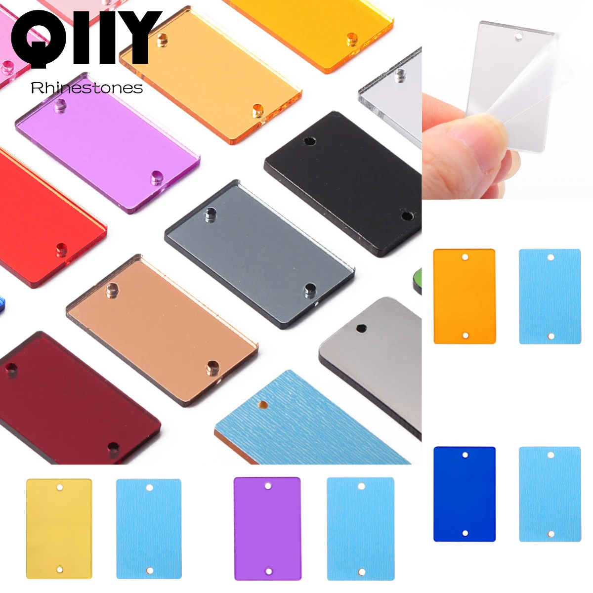 

QIIY 50pcs Multiple Sizes Rectangle Mirror Flatbase Rhinestones for Sewing Fashionable Strass Stones Accessories for Clothing