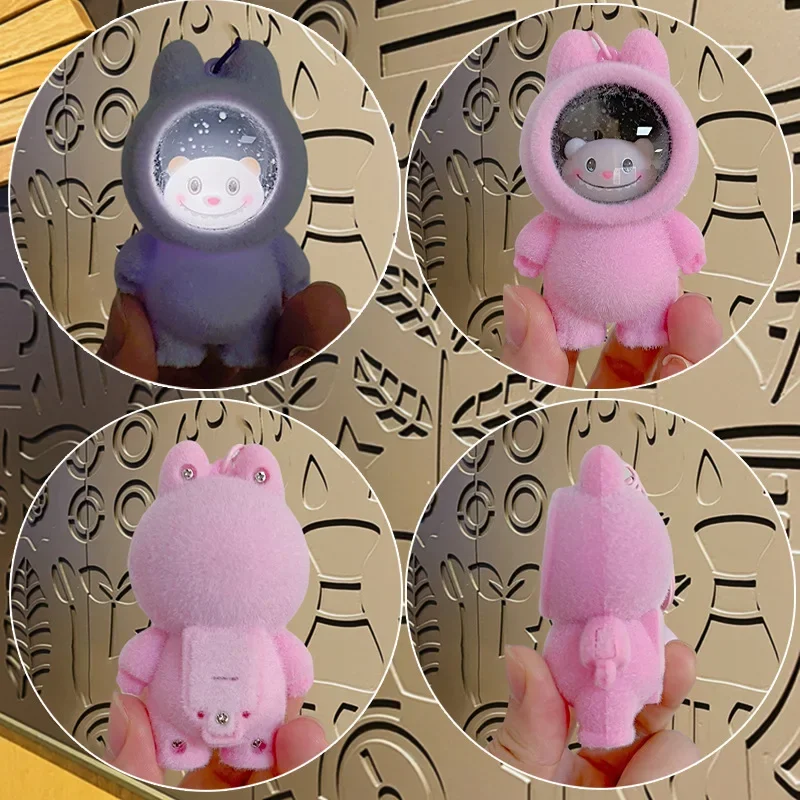 Labubu The Monsters Keychain Heart-Moving Macaron Anime Figure Can Shine and Sound Cute Model Doll Backpack Pendant Gifts