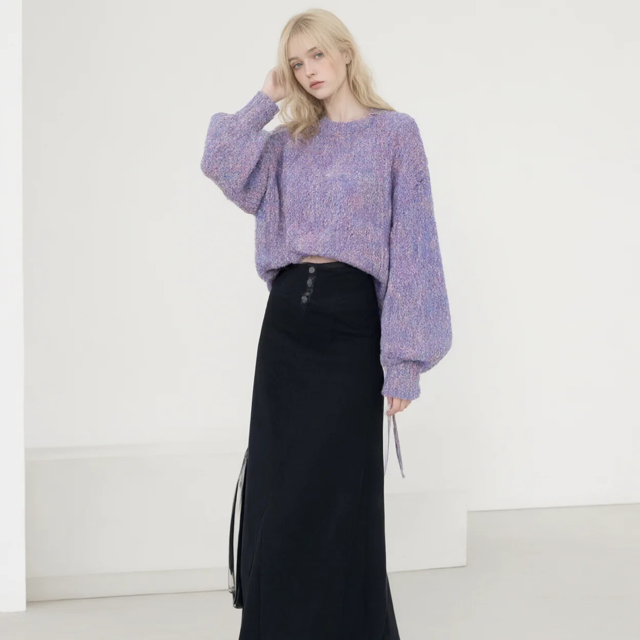 Women Oversized Knitted Sweater Puff Sleeve Round Neck Cable Knit Pullover Top Multicolor Chunky Knitwear Winter Fashion Jumper