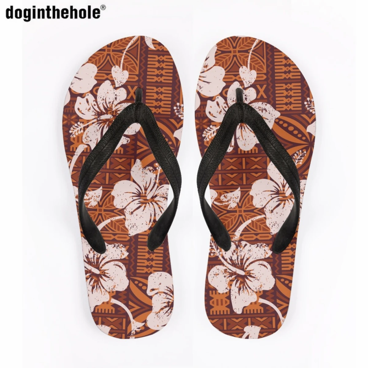 Doginthehole Classic Hawaiian Style Women's Summer Home Slippers Indoor Outdoor Non-slip Flip Flops for Men Beach Wading Sandals