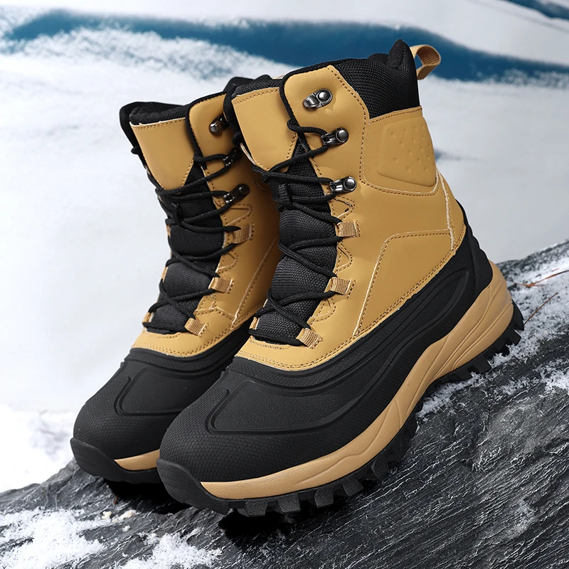 

Men's Outdoor Snow Boots Waterproof Leather Patchwork Comfortable Warm Lace-Up Field Boots for Cold Weather