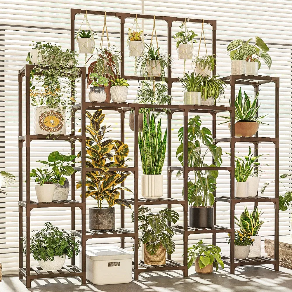 Large Plant Stand Indoor Outdoor 63" Tall Plant Shelf For Plants 14-Tier Large Plant Sheves For Living Room Heavy Duty Plant Rack Garden Balcony Patio Hanging Planter