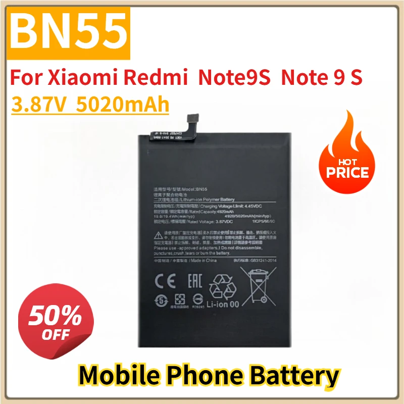 

Replacement Mobile Phone Battery BN55 3.87V 5020mAh For Xiaomi Redmi Note9S Note 9 S