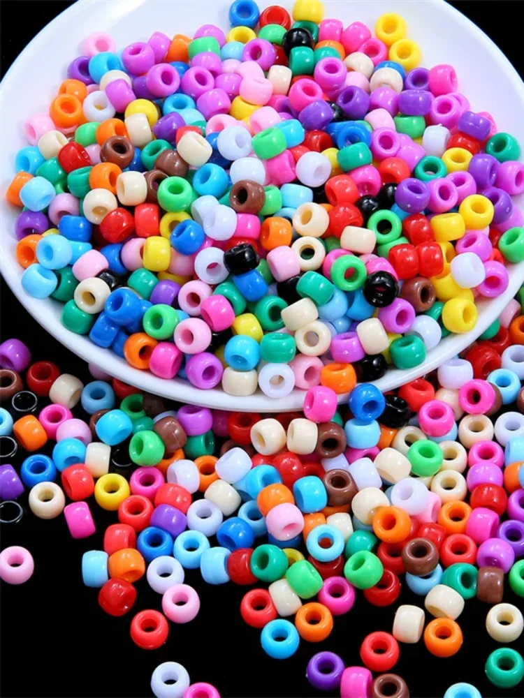 100 szt. Akrylowych Koralików Pony 9x6mm, Duże Plastikowe Koraliki z Dużym Otworem do Dekoracji, do Robienia Bransoletek Przyjaźni DIY, Tworzenia Biżuterii i Warkoczy — 2