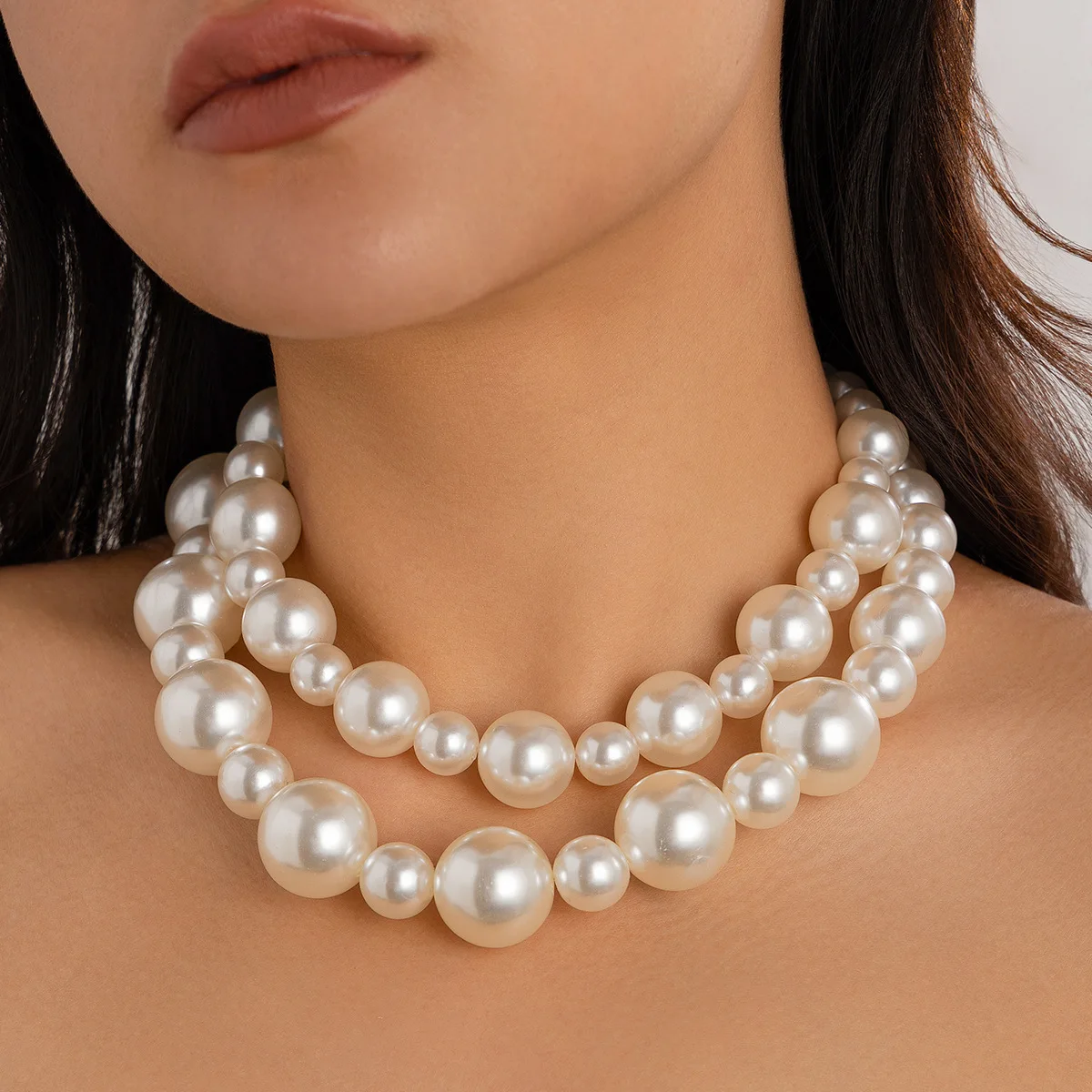 

Accessories, Retro Exaggerated Large Pearl Chocker Collarbone Chain, Temperament Multi-layer Beaded Necklace Women