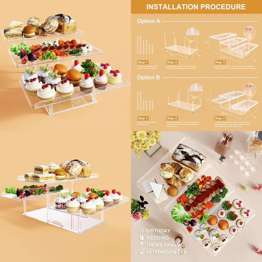 

Elegant Acrylic Cupcake Stand Set for Tiered Wedding and Baby Shower Dessert Displays