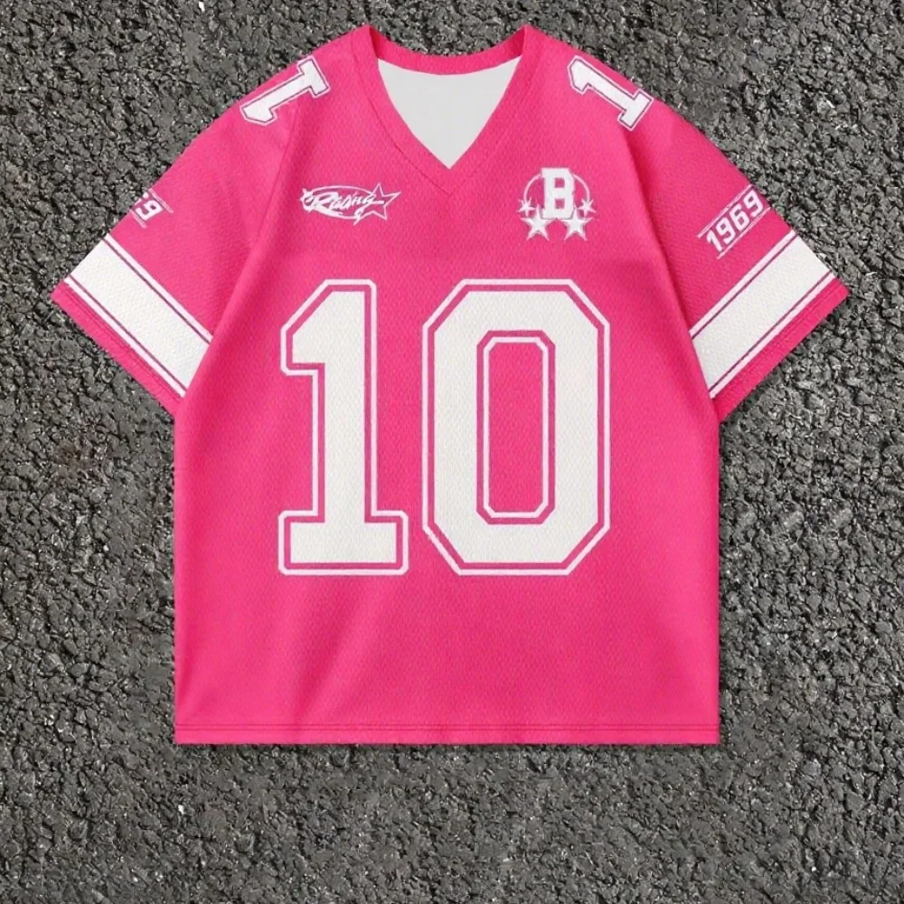 Woman Letter NO.10 Print V-Neck Short Sleeve T-Shirt Summer Graphic Tee Baseball Jerseys Plus Size Women's Sport T-Shirt tops