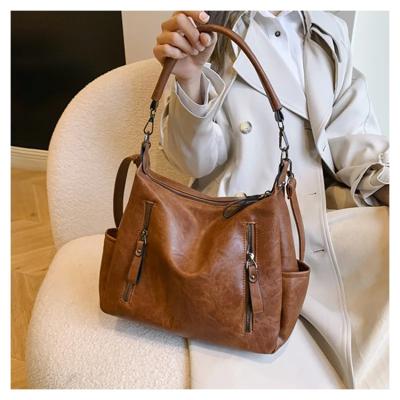

Retro Elegant Diaper Bag For Women Designer Crossbody Handbag Luxury Brand Minimalist Chic Large Capacity Leather Tote