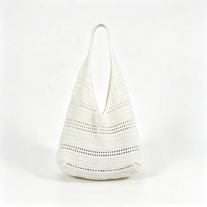 Hohlgestrickte Unterarm-Schultertasche, koreanische Damen-Handtasche, süß, niedlich, schlicht, einfarbig, gewebte Handtasche, lässige Tragetasche für Pendeln und Reisen – Detail 19