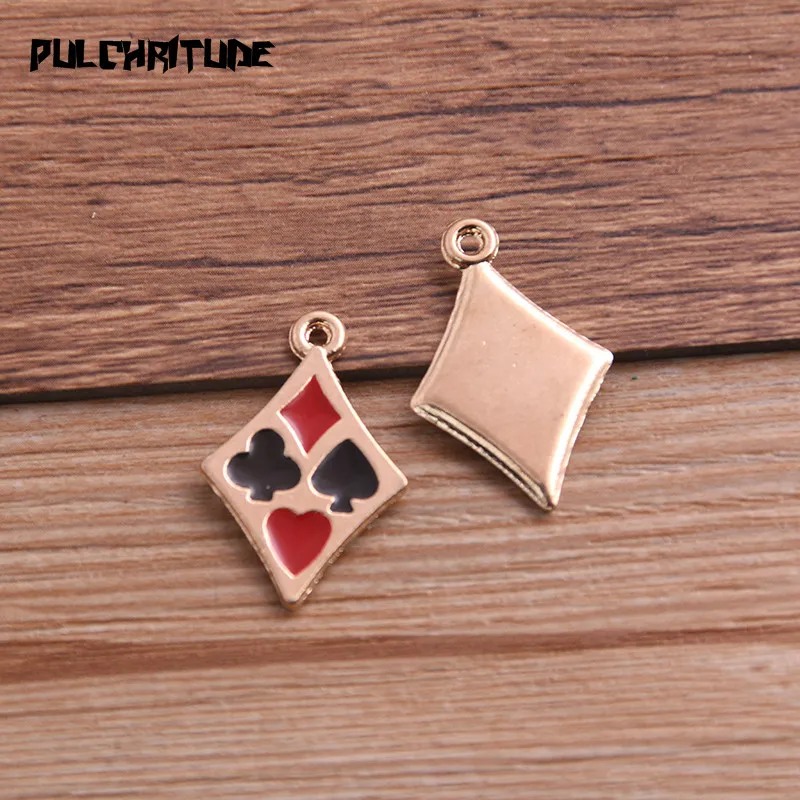 6Pcs 17*26mm Alloy Metal Drop Oil Playing Cards Charms Pendant For DIY Bracelet Necklace Jewelry Making