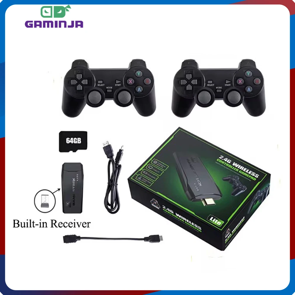 

M8 Video Game Console 2.4G Double Wireless Controller 64G 4K Game Stick Built-in 14000 Retro Games for PS1/GBA Boy Birthday Gift