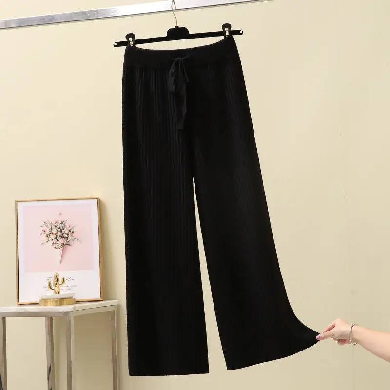 Imagem -03 - Calça Feminina de Malha Larga Calça com Cordão Reta Monocromática Roupa Feminina Que Combina com Tudo Moda Coreana Outono Inverno