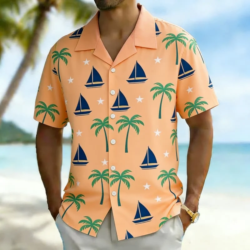 

Men's Tropical Fun Element PrintShirt, Exotic Hawaiian Casual Design for Summer Vacation, Daily Wear & Street Style