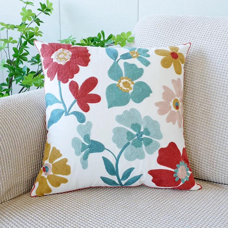 Blumenhandtuch bestickter Kissenbezug, quadratisches Netz, beliebter nordischer Stil, reine Baumwolle, Kissenbezug für Wohnzimmer, Sofa, Kissenbezüge – Detail 11