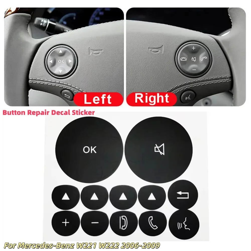

For Mercedes-Benz W221 W222 2006-2009 Car Steering Wheel Black Button Repair Sticker Interior Accessories