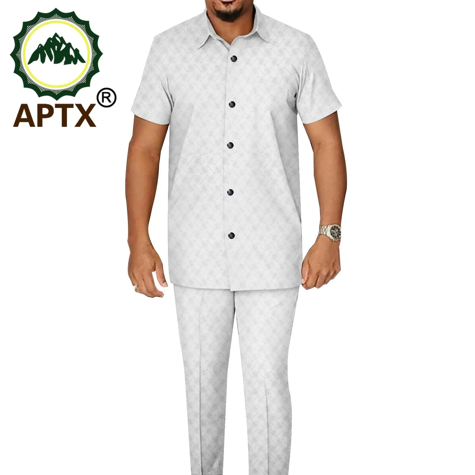 

APTX Men's Set Short Sleeves Single Breasted Shirt + Full Length Pants Daily Casual Wear A2216158