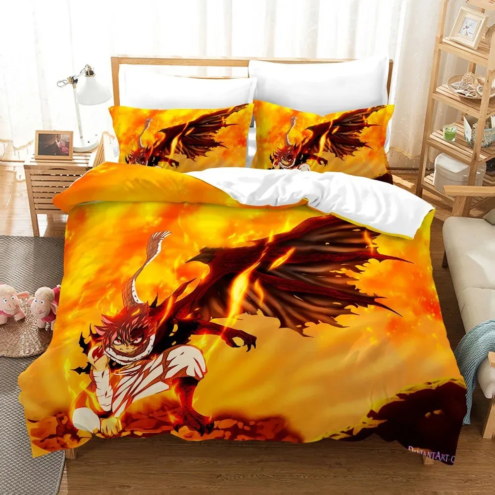 3D Print Anime Fairy Tail Logo Natsu Bedding Set Boys Girls Twin Queen Size Duvet Cover Pillowcase Bed Kids Adult Home Textiles