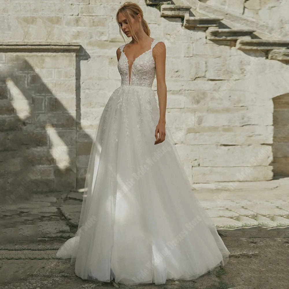 Illusion A-Line Abiti da sposa da donna Colletto a cuore Stampa floreale in pizzo Abiti da sposa Principessa Fidanzamento Banchetto Robe 2025