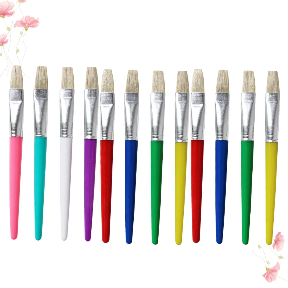 

12 Pcs Craft Painting Brush Drawing Pen Flat Head Gift for Creative