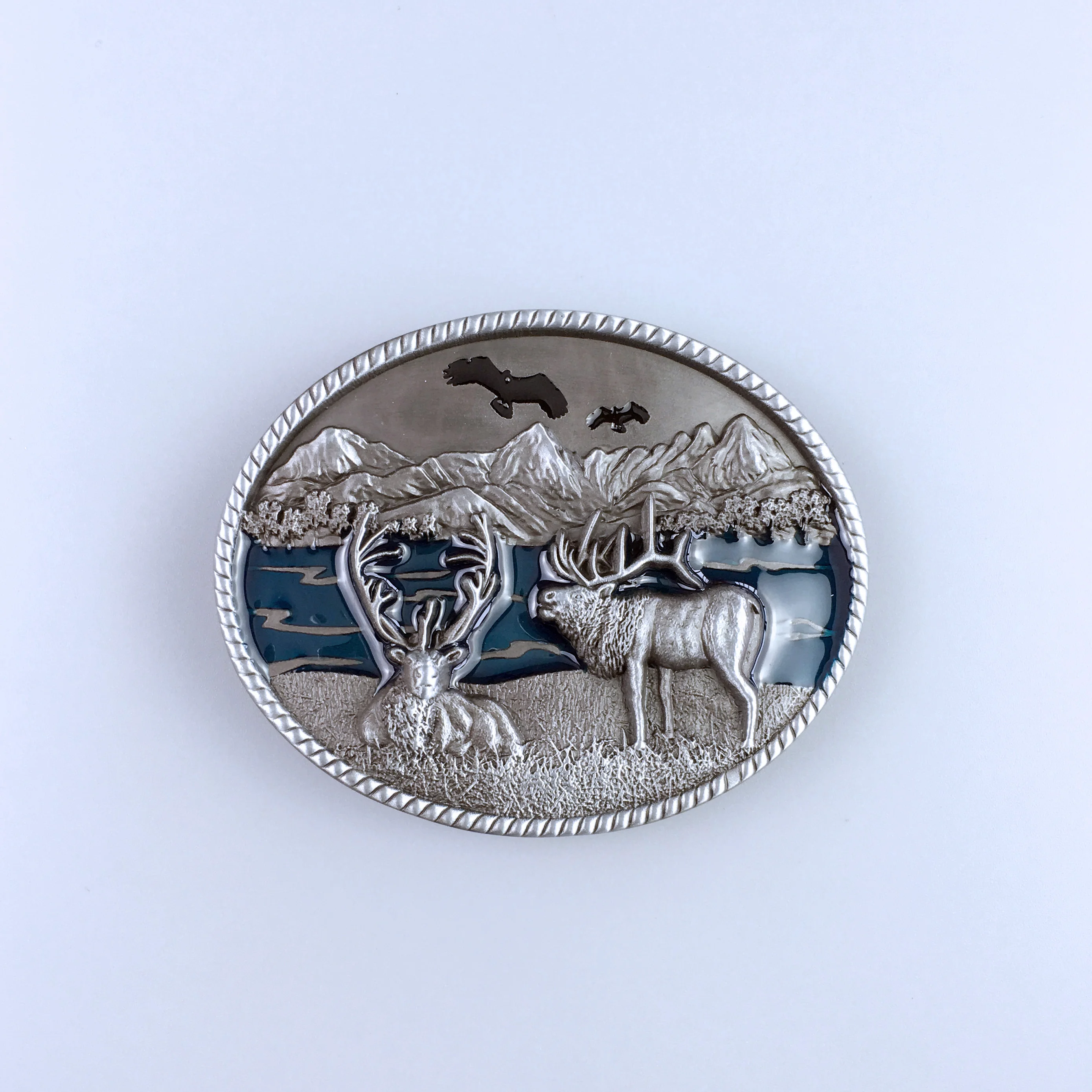 Vintage Enamel Deer Wild Life Western Oval Belt Buckle Hebilla BUCKLE-WT107