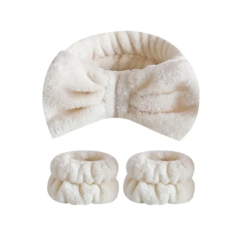 4 ชิ้น/เซ็ตสีทึบชุดคาดศีรษะโบว์, สปาฟองสําหรับล้างหน้าแต่งหน้าอาบน้ํา Skincare อุปกรณ์เสริมผม Scrunchies
