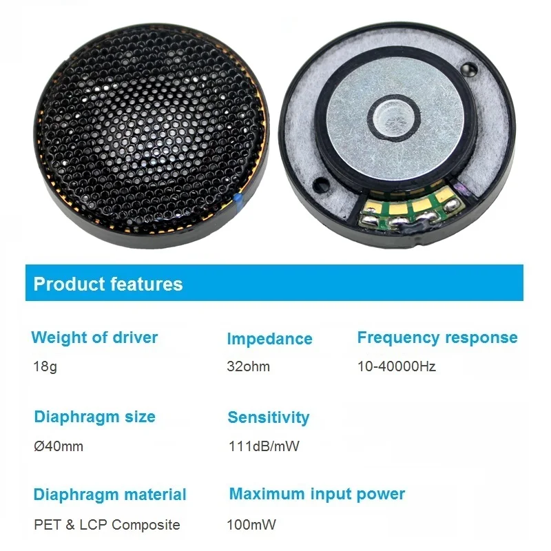 HiFi Bluetooth Capacete Speaker Unit, DIY Repair Headset, Excelente Som, Peças de Reposição, Novo, 40mm, 2Pcs