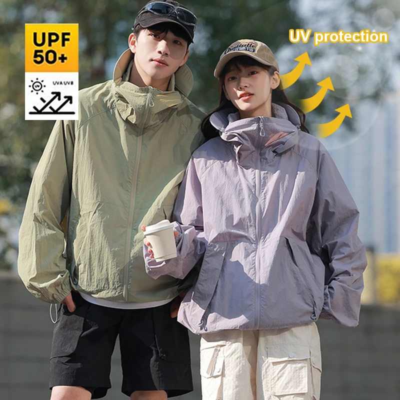 

Уличная солнцезащитная одежда, летние походные куртки, UPF50 + защита от ультрафиолета, куртка с капюшоном для пары, путешествия, туризм, рыбалка