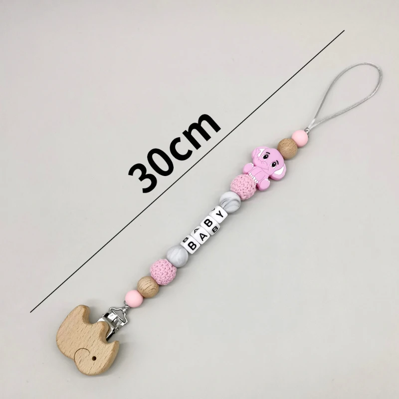 Personalized English Name Baby Silicone Elephant  Beads Pacifier Clip Nipple Dummy Holder Chain Toddler Toys Baby Shower Gift