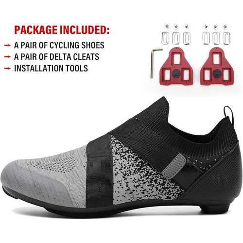 Imagen 2 del producto Zapatos de ciclismo unisex compatibles con Pelotan/SPD zapatos de ciclismo de carretera para interiores con tacos Delta incluidos para hombres y mujeres