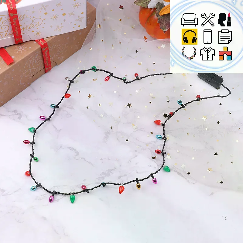 Light Glowing LED Necklace Flashing Light-up Blinking Christmas Lights Costume Necklace 8 LED Bulbs Glow Props Party Supply