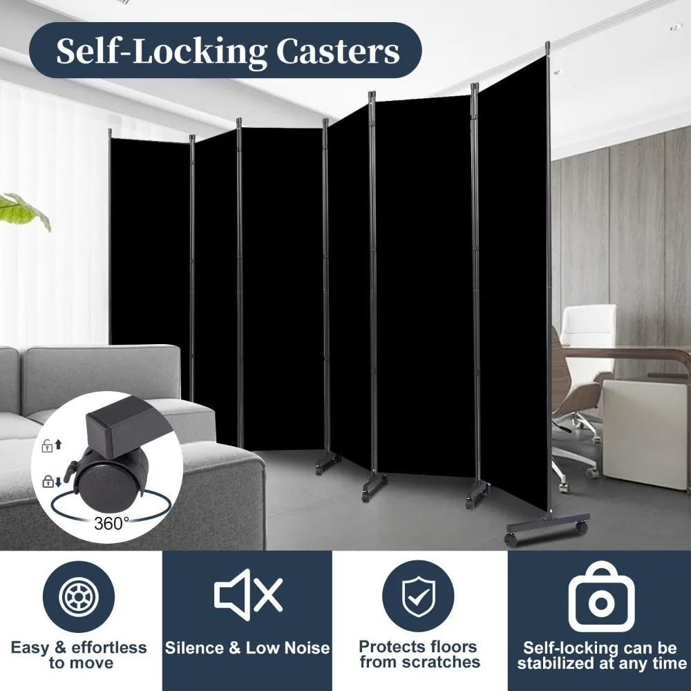 Room Divider Folding Privacy Screens with Lockable Wheels, 132'' Partition Room Dividers Freestanding Room Divider Fabric Panel