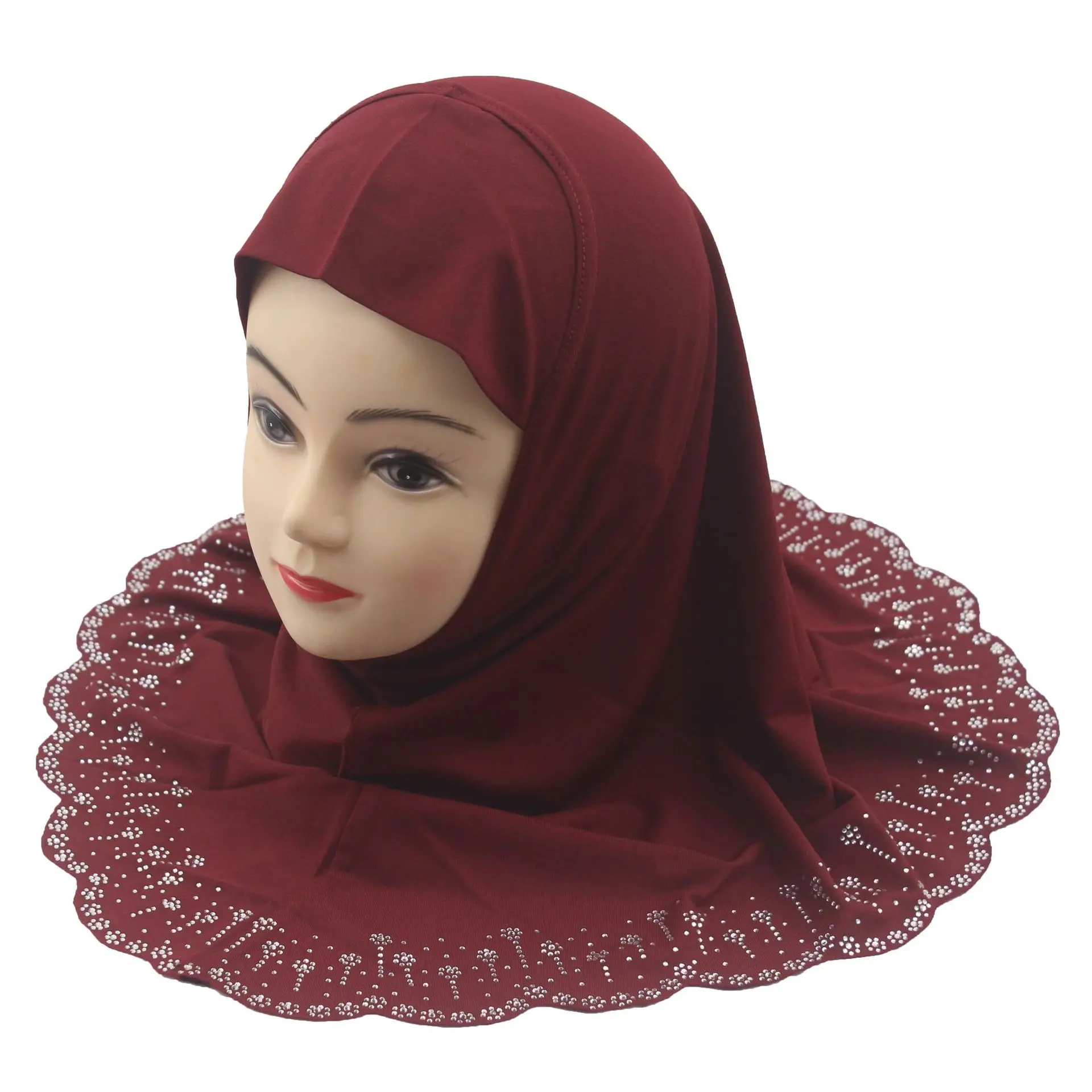 Big Girls Hijab Diamonds Headscarf Muslim Instant Scarf Head Wrap Turban Arabic Amira Pull On Ready Made To Wear Headwear 7-12Y