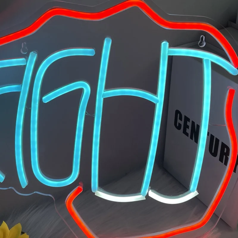 FIGHT neon, suitable for gym, exercise area or workspace, USB powered, dimmable switch