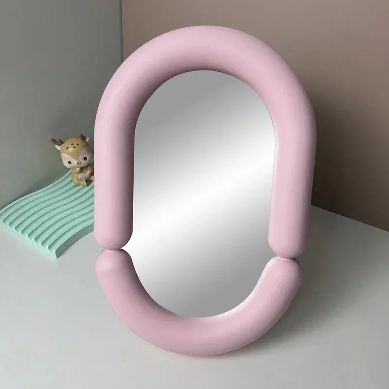 Decorative Wave Makeup Mirrors, Bedroom Mirror, Cosmetic Desk Mirror with Bracket, Dormitory Makeup Supplies, Kawaii Room Decor