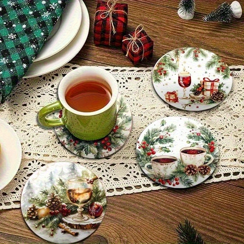 2D 4 Zoll Weihnachts-Themen-Weihnachtsbäume-Untersetzer aus Holz für Küche, Wohnzimmer, Terrasse – Weihnachtsgeschenkidee, Tischdekoration