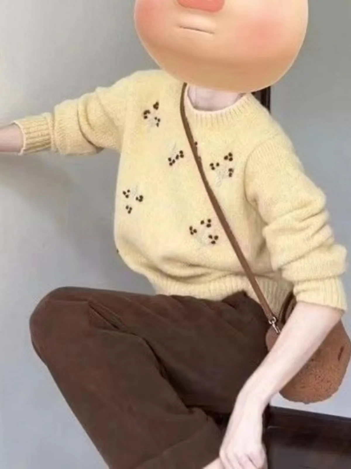 

Женская зимняя модная верхняя одежда свободного кроя с круглым вырезом, вышивкой, коротким и длинным рукавом, удобная, вязаная