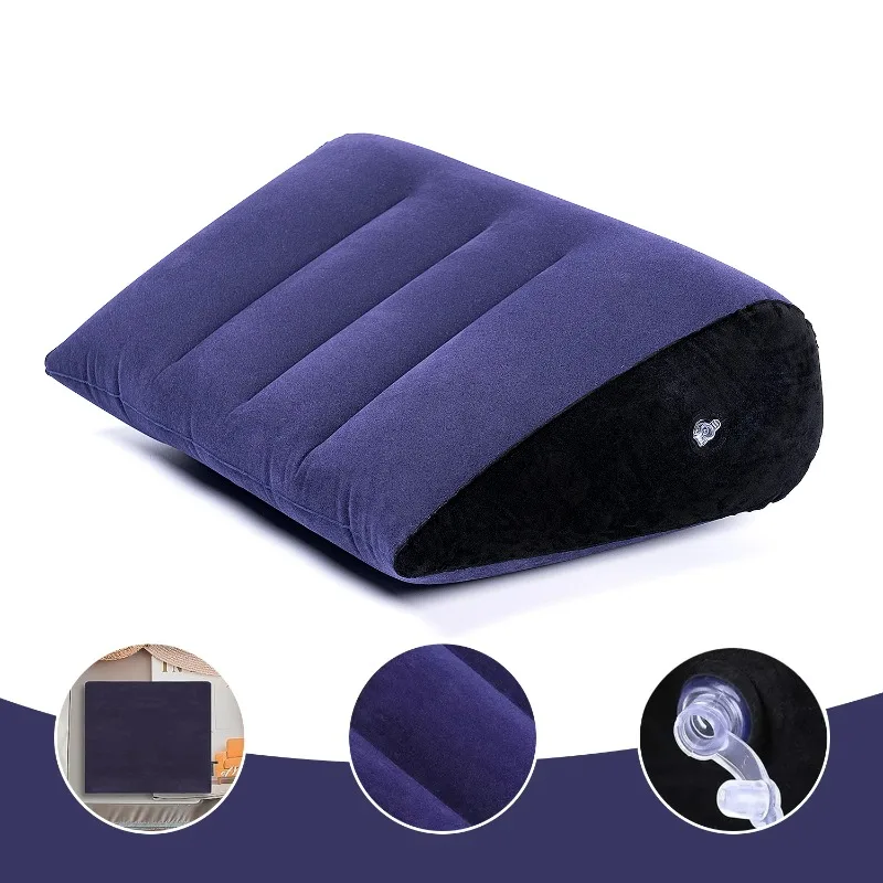 

1 Navy Blue Flocked Inflatable Triangle Pillow, Suitable for Camping and Home Use