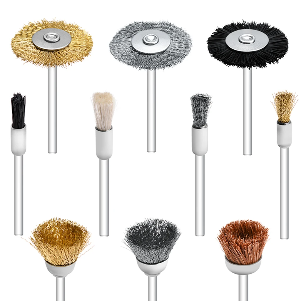 Shank 3mm Steel Wire Brass Mini Brush Rotary Tool For Dremel Drill Polishing Grinding Wheel T-shaped Small Brush Accessories