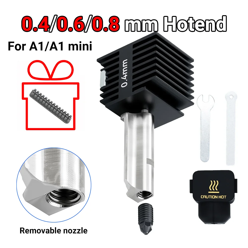 

For Bamb Lab A1/A1 Mini Hotend Kit High Speed Printing Head Thermistor Heater 0.2/0.4/0.6/0.8mm Hardened Steel Removable Nozzle