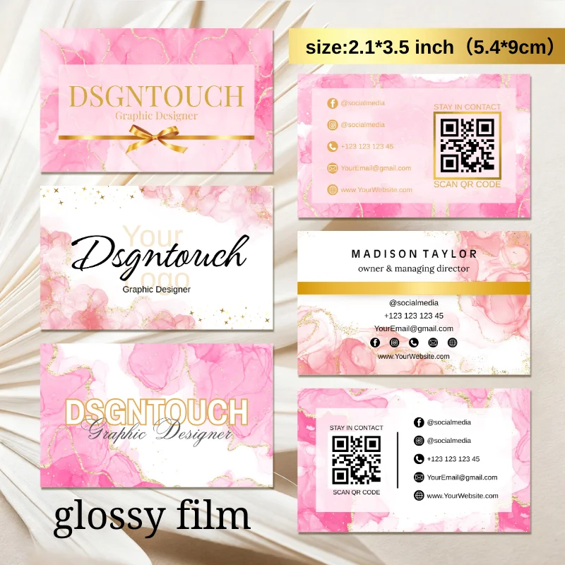 

Custom 300gsm Pink Business Cards Glossy Lamination 90x54mm High Quality Printing Personalized Design DSGNTOUCH Wholesale Price