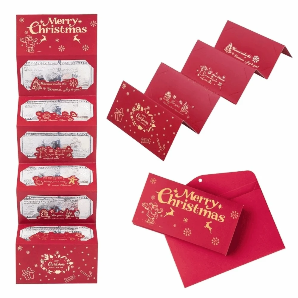 2 Set Busta per carte di denaro di Natale di Babbo Natale Carta per banconote pieghevole portafortuna rossa 6 posizioni delle carte Alce Decorazioni di buon Natale
