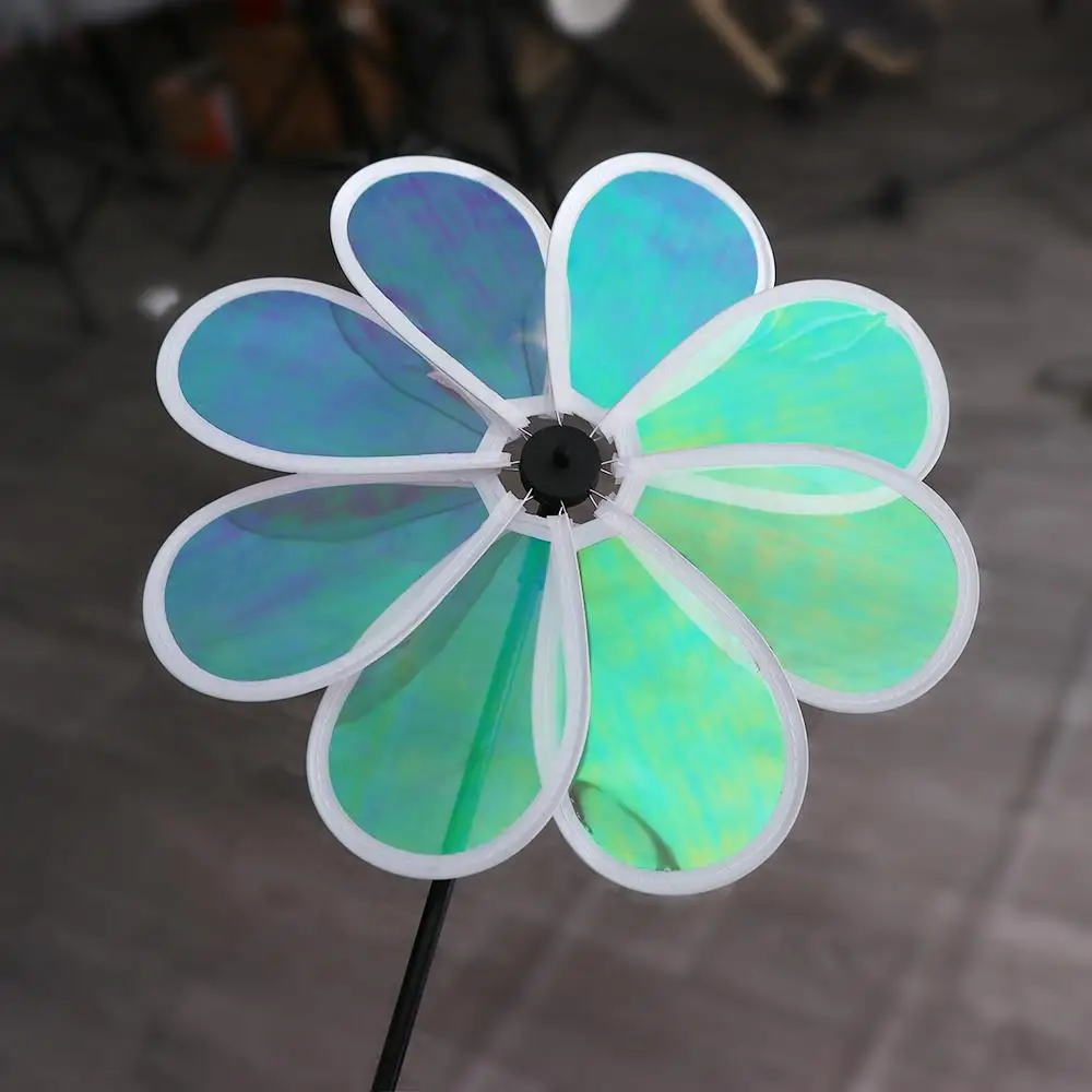 Transparent Eight Leaf Windmill Colorful Grounding Bird Repelling Windmill Reflective Color Changing Flower Wind Spinner